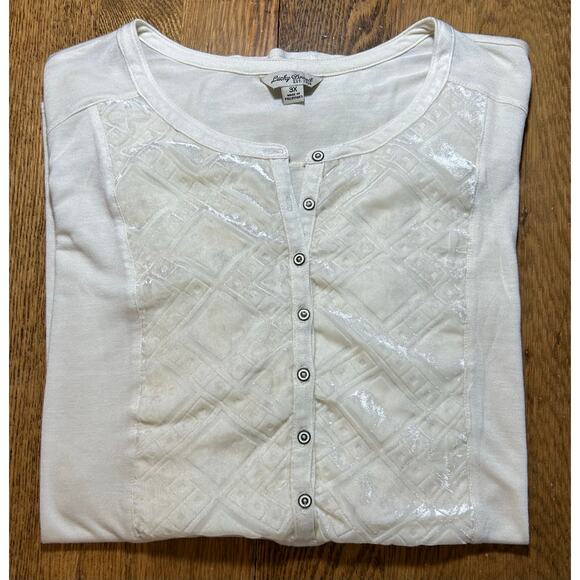 Lucky Brand Cream Velvet Bib Henley Top Geometric Holiday Elegant Sz 3X - Picture 7 of 11